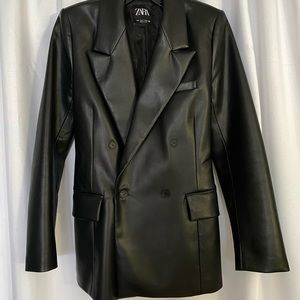 ZARA Black Leather Blazer Jacket